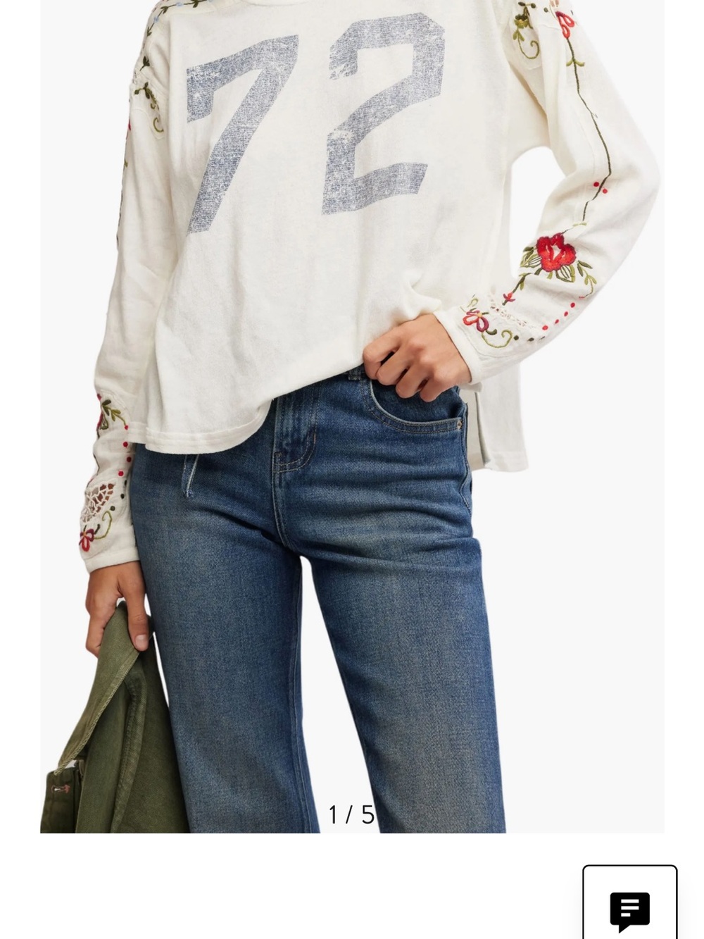 We the Free  White Long Sleeve Embroidered Graphic Tee